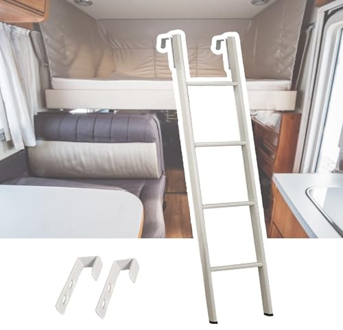 Hochbett Leiter Kurzer Ersatz für Wohnmobil-Kojenleiter, Etagenbettleiter aus Weißem Metall mit Haken, Verstellbare Aufstiegsleiter/ Doppelbettleitern für Schlafsäle Auf Dem Bauernhof, 116/150cm ( Siz
