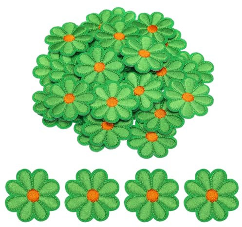 sourcing map Flower Iron-on Patches Embroidered Sew Flower Patch Appliques Repair Patches for Clothing Repair Backpack Shoes Decoration 90x90mm/3.54x3.54 Pack of 30(Green)