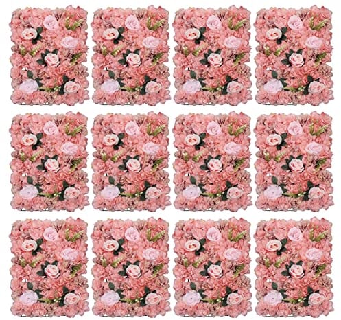 XUEMANSHOP 12 Pcs Künstliche Blumenwand, 40 x 60 cm DIY Rosenwand Deko Hintergrund Hochzeit Blumenwand Kunstblumen für Hintergrund, Dekoration, Hochzeit, Party