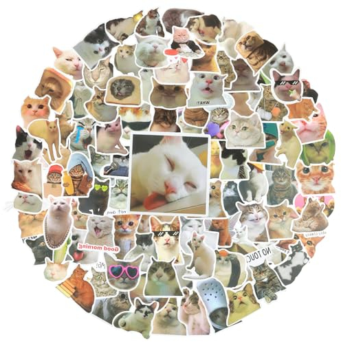 Amaxiu Funny Vinyl Cat Stickers, 100 Pcs Cute Cat Decals Waterproof Water Bottle Stickers Aesthetic Kawaii Kitten Stickers for Cat Lovers Adults Scrapbook Laptop Journal(B)