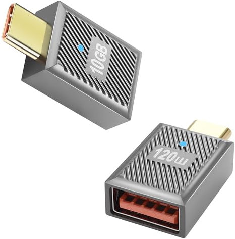 GELRHONR Adaptador USB C a USB 3,1, Convertidor OTG Macho a USB Hembra Tipo C de 10 Gbps Carga rápida de 120 W / 6 A, Adaptador Thunderbolt 3 a USB, para i * Phone 15, Steam Deck-2Pack (Style 4)