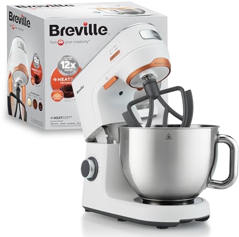 Breville HeatSoft Electric Stand Mixer | 1000W | Softens Butter for Better Results | 10 Speeds | 5.2L Stainless Steel Bowl | Includes Whisk, Beaters & Dough Hooks [VFM027]