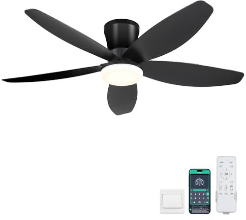 Surtime - Ventiladores de techo de 42 pulgadas con luces, ventilador de techo de perfil bajo con luz y control remoto/aplicación, montaje empotrado, reversible de CC, ventiladores de techo negros