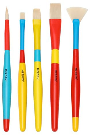 MEEDEN Paint Brushes for Kids: 5 Pcs Round Flat & Fan Children Paint Brushes Set for All Purpose - Preschool Toddler Paint Brushes for Acrylic & Washable Paint