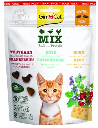 GimCat Crunchy Snacks Mix - Knuspriges und proteinreiches Katzenleckerli - 1 Beutel (1 x 140 g)