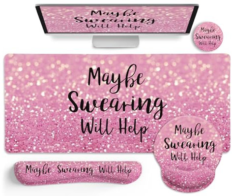 LIMKRIAN Pink Desk Mat Set, Ergonomic Mouse Pad With Wrist Rest Keyboard Support, Large Gaming Mousepad, Cup Coaster Set, Cute Office Accessories Decor Supplies