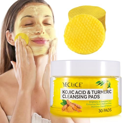 Kojic Acid Cleansing Pads,Kojic Acid and Turmeric Cleansing Pads for Face & Body,Helps Balance Skin Oil And Water, Gentle & Non-Irritating,Natural Ingredients,All Skin Types(30Pads)