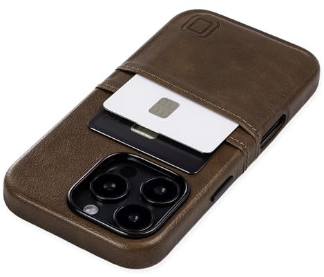 Dockem Kartenetui für iPhone 16 Pro mit Integrierter Metallplatte für Magnetischen Befestigung und 2 Kartenfächer: M2 Exec Premium Kunstleder Kartenhülle (Braun)