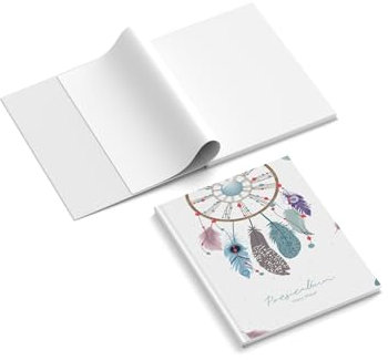 Poesiealbum personalisiert mit Name | Traumfänger | Federn | 148 x 210 mm | Hardcover | Papier 100 g/m² | Blanko Innenseiten | Freundebuch | Erinnerungsbuch