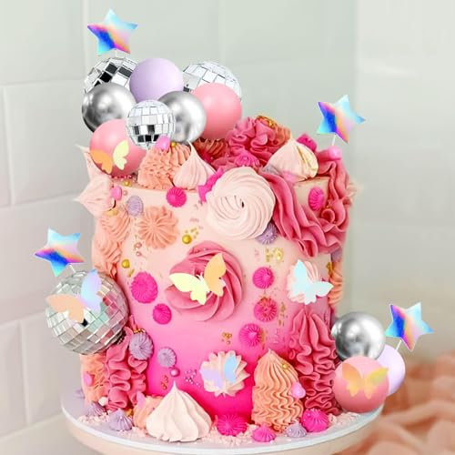 JeVenis Schillernde Disco Kugeln Geburtstagstorte Dekoration Geburtstag Party Dekorationen Schillernde Schmetterling Fotokulisse Era Party Musik Partyzubehör