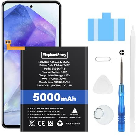 ElephantStory Batterie pour Samsung Galaxy A72/ A42 5G/ A32 5G, Capacité 5000mah Li-polymère EB-BA426ABY Remplacer Interne Batterie avec Guide et Tous Les Outils de Réparation