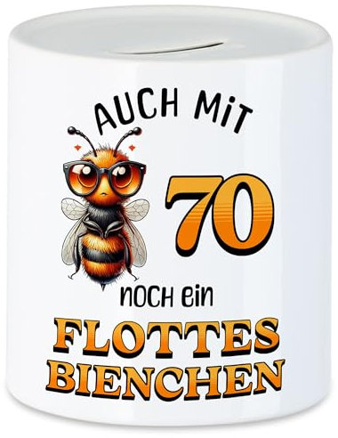 Hey!Print Auch mit 70 noch EIN flottes Bienchen Spardose 70. Geburtstag Frau Biene