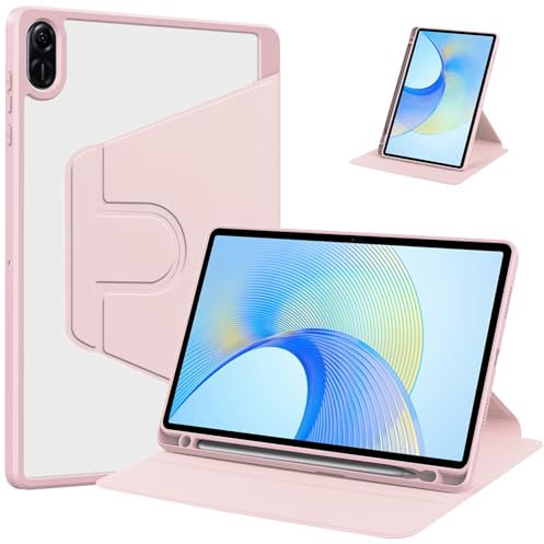 Generico DayQiQiPu Custodia Protettiva per Huawei MatePad SE 11 Pollici 2024 Pelle PU Rotazione a 360° Stand Slim Cover con Supporto per Matita Auto Sveglia/Sonno,Rosa