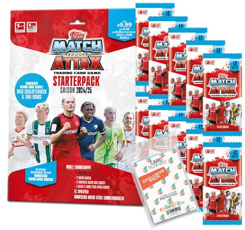 Bundle mit Topps Match Attax Bundesliga - 2024/2025-1 Starter + 10 Booster + Exklusive Collect-it Hüllen