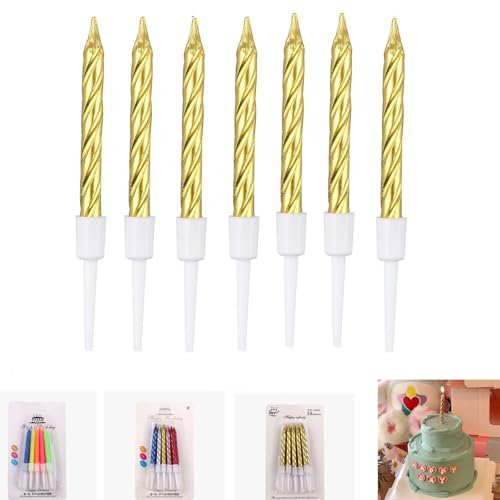 Nnicorns 20 Stück Tortenkerzen, Spiral Kuchen Kerzen, Birthday Candles Mit Haltern, für Kinder & Erwachsene Geburtstag Hochzeit Party Kuchen Dekorationen (Gold)