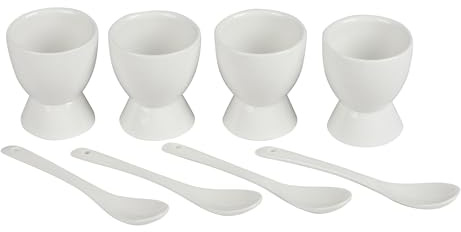 Urban Living Ceramic Egg Cup Set with Spoons 4 Cups 4 Spoons White Breakfast Tableware