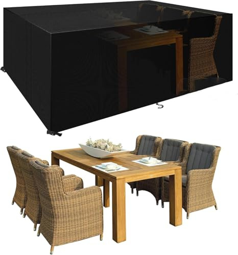 PVPQPR Abdeckung für Gartenmöbel 420D Oxford Schwerlast Regenschutz und Staubfest Gartentisch Abdeckung Abdeckplane 200x100x80cm(LxBxH) Schutzhülle für Garten-Tische und Möbel-Gruppen