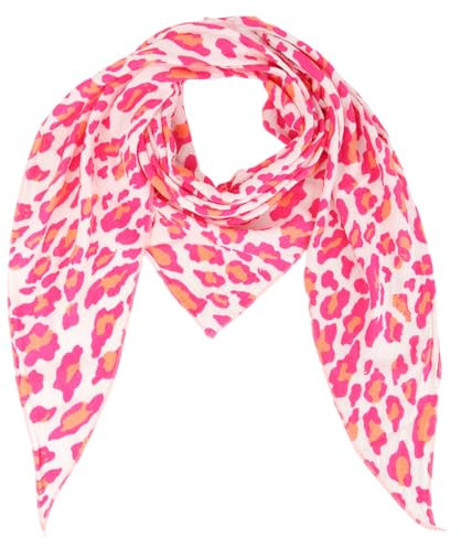 Damen Musselin Halstuch Made in Italy mit Leo Love Happy– Leichtes Dreieckstuch für Frühling & Sommer, Baumwolle, ca.195x85 cm (Camo Leo Pink)