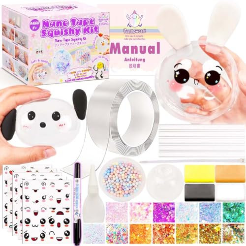 FUNSHOWCASE Nano Tape Klebeblasen Squishy Bastelset mit Knete Filzstift Anleitung für 6 Designs