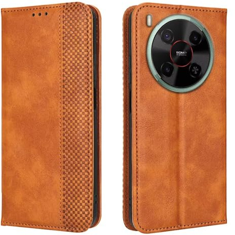 EASSGU Handyhülle für ZTE Blade V70 Max (6.9 Inches) Flip Folio PU Leder Magnetschalter Schutzhülle, [3 Kartenfach] [1 Wallet] Stand Case - Braun