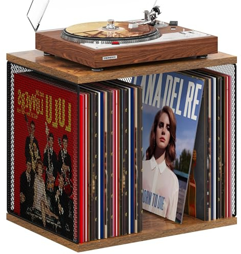 1 Cube Record Holder Vinyl Record Storage Furniture - DIY Stackable 50-70 Records Visualize Vinyl Album Storage Box Cube - Natural Wooden Vinyl Record Crate Organizer for Retro Vinyl Record Player