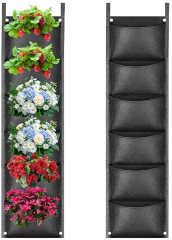 ACTOYS Sac à Plantes Mural, Sacs de Plantation Murale, Poche Mur Vegetal, Jardin Vertical Exterieur pour Balcon (Vertical, 6 Ports)
