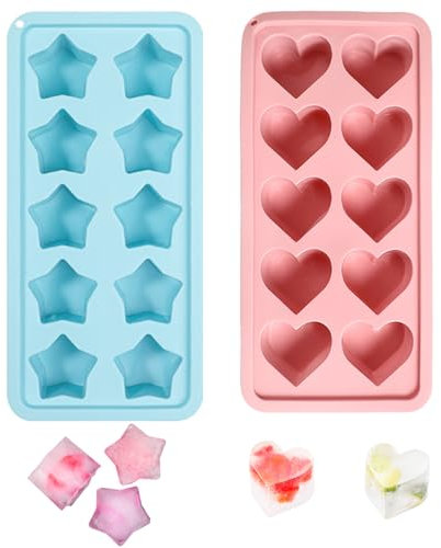 2Pcs Ice Cube Trays Silicone, Novelty Ice Cube Tray Shapes, Star and Heart Ice Cube Moulds, Soft Silicone Ice Cube Trays for Cocktails, Whisky, and DIY Desserts