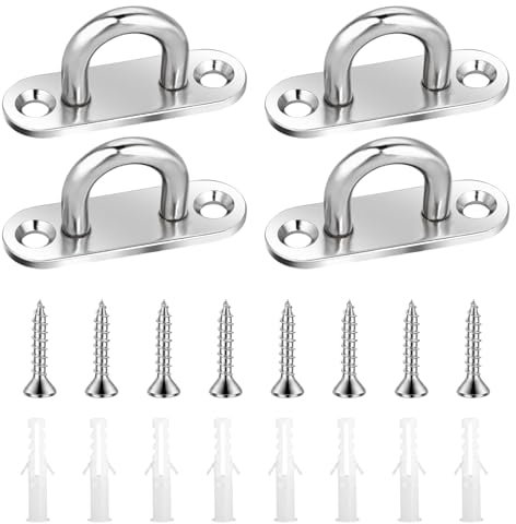 Oiieco 4Pack Heavy Duty Stainless Steel Eye Plate & Ceiling Hooks, Pad Eye Plate with Screws, Wall Mount Marine U Hooks for Hanging - Hook and Eye