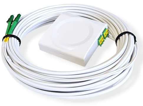 CONBIC® FTTH KIT - Cable de fibra óptica preconfigurado con caja de conexión, LC/APC 8°, blanco, cable de parche OS2, 4.0mm de diámetro, 9/125μm, LSZH, conductor de luz FTTH, G.657.A2. (100m)