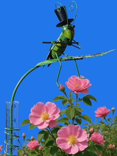 Pommerntraum ® | Regenmesser Niederschlagsmesser Pluviometer Gartendekoration Gartenstecker (Grashüpfer mit Querflöte)