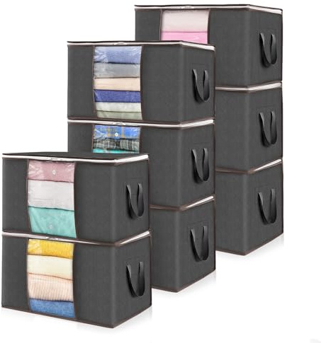Lifewit 50L Aufbewahrungstasche Groß, Schrank Organizer Set 8 Stück | Unterbett Aufbewahrungsbox mit Deckel, Faltbar Kleideraufbewahrung, Umzugskarton, verstärkt Griff, für Bettwäsche, Bettdecken