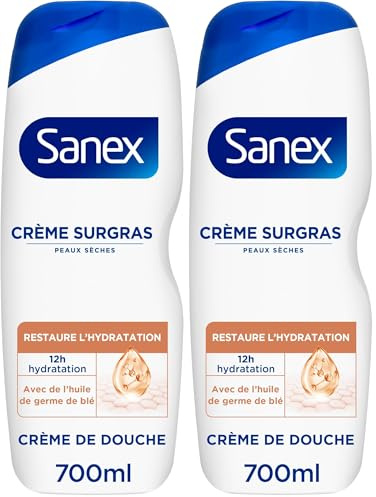 SANEX - Crème de Douche Derma Care Surgras - Hydratation 12h - Peaux sèches - 700ml (Lot de 2)