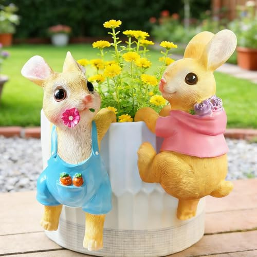 shallyong 2 Osterhase Gartendeko für Draußen, Hase Blumentopfhänger Figuren, Osterhase Gartenfiguren, Oster Gartenfigur, Oster Gartendeko Statuen, Hase Lustig Gartenstatuen, Frühling Gartenfiguren