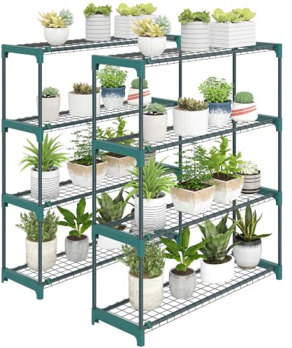 Outsunny Lot de 2 Étagères à Plantes 4 Niveaux Métal 90 x 28 x 104 cm Vert | Intérieur Extérieur, Supports pour Plantes, Assemblage Facile, Support pour Fleurs et Pots, Jardin, Balcon, Patio, Serres