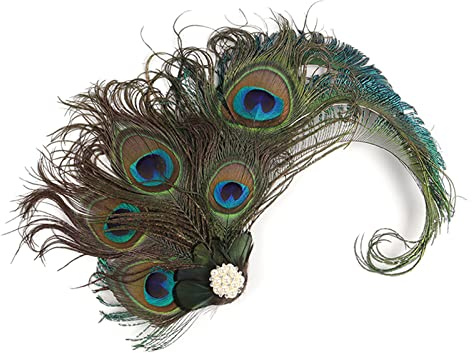 Pfauenfeder Haarspange für Damen, seitlicher Clip, 1920er Jahre Fascinator Kopfbedeckungsnadel