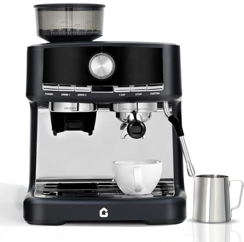 GarveeMore 15-Bar Espressomaschine mit Edelstahlgehäuse, integriertem Mahlwerk & Milchaufschäumer – 1,5L Tank, 30 Mahlgrade, 58mm Siebträger – Latte, Cappuccino & Espresso – black paint spraying