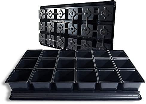 Elixir Gardens ® Square Plant Pot Black Plastic Plant Pots | 9cm x 9cm x 10cm | x 180 + 10 Carry Trays
