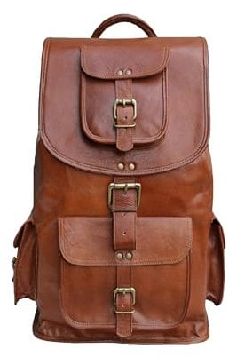 Jaald 40 cm Waterproof Leather Laptop Backpack Daypack Travel Cabin Large Gift for Men and Women Leather Laptop Backpack, Brown, L, Brown, L