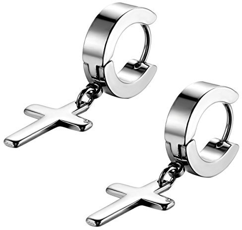 Flongo Acier Inoxydable Clou d'oreille Boucle d'Oreille Clou d'Oreille Argent Ronde Croix Pendentif Rétro Homme Femme