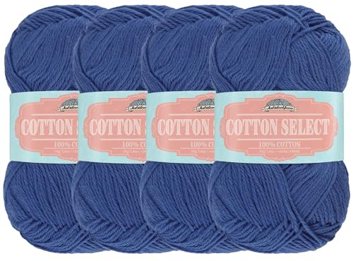 JubileeYarn Cotton Select Yarn - Sport Weight - 50g/Skein - Dynasty Blue - 4 Skeins