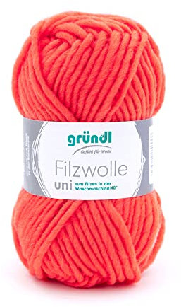 Gründl Filzwolle uni (Wolle zum Filzen, Stricken und Häkeln, Garn aus 100% Schurwolle, 50 g / 50 m, Nadelstärke: 8-9, 1 x 50 g), Orange
