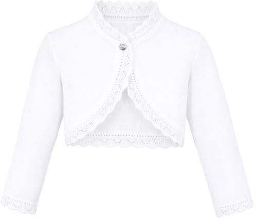 Lilax Little Girls' Knit Long Sleeve Button Closure Bolero Cardigan Shrug