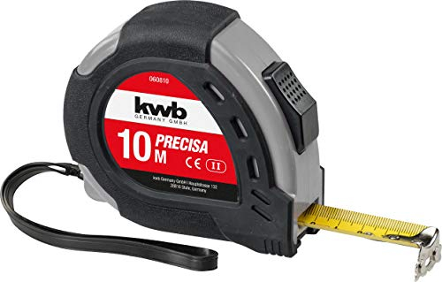 kwb PRECISA Band-Maß mit Maßband aus Stahl, 10 m, mit Hand-Schlaufe, inkl. Gürtel-Befestigung, mit Magnet-Haken, Maßband für Mess-Arbeiten im Holz-, Metall- und Trockenbau