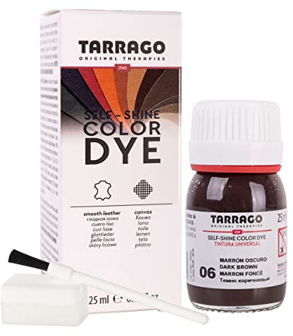 Colori e Tinture per Scarpe o Borse 25 ml | Pelle Naturale e Sintetica | Con Pennello e Spugna Applicatore ((06) Marrone Scuro)