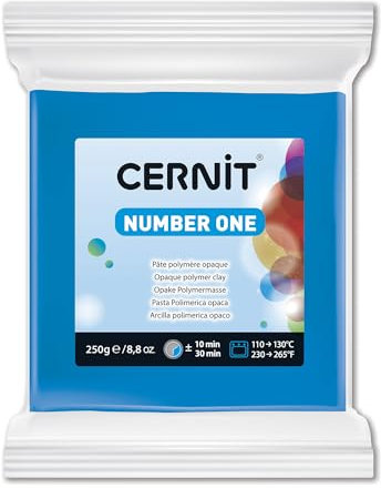 CERNIT CE0900250200C - Un Pain de Pâte Polymère Number one - Pâte à Modeler à Cuire - Couleur bleu - Bloc de 250 g