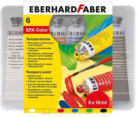 Eberhard Faber 575505 - Temperafarben Tube EFA Color, 6 Tuben Schulmalfarben mit je 18 ml, verdünn- und vermischbar