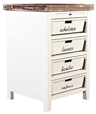 Landhausmöbel - Küchenregal - Landhaus Regal - Dijon - Holz 4 Schubladen beschriftet Vintage Look Creme weiß