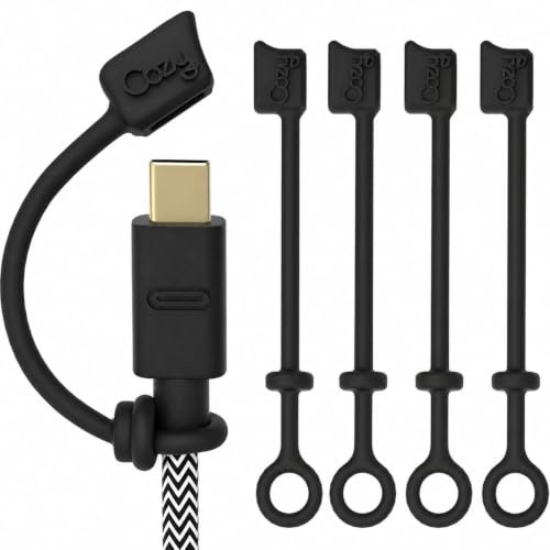 Cozy USB C Cable Dust Caps with Tether, Protection from Oxidation, Portable Travel Adapter Cover, Black, 5-Piece