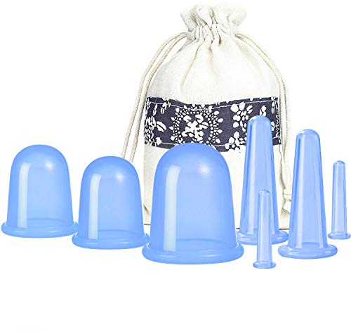 Set di coppettazioni per terapia in silicone, anti cellulite, con aspirazione sottovuoto, set di coppettazioni per il viso, massaggiatore per corpo e viso, per adulti, uso domestico (blu)