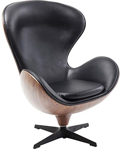Kare Design Drehsessel Lounge, Schwarz/Braun, 360°Drehbar, Sitzhöhe 40cm, Retro, Lederoptik, Massivholz, Wohnzimmer, 106x82x73 cm (H/B/T)